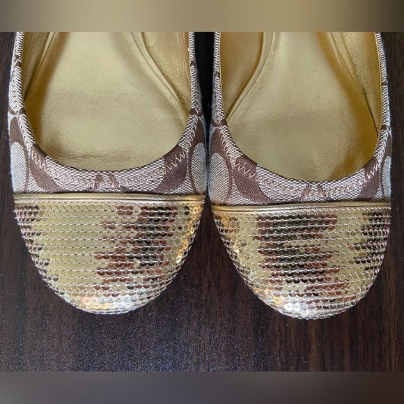 COACH SHINE BEIGE BROWN & GOLD SEQUIN BALLET NEAR-VINTAGE FLATS SIZE 9B - Picture 5 of 8